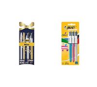 BIC Cristal Shine Bolígrafos 4 Colores + Bolígrafo Retráctil - Punta Media (1,0 mm) - Colores Metálicos Surtidos - Navidad - Blíster de 2+1