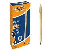 BIC Bolígrafos Cristal Shine, Punta media 1,0 mm, Tinta azul, Cuerpo dorado, Caja 20 unidades