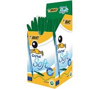 BIC Cristal Soft Bolígrafos de punta media (1.2 mm) con sistema Easy Glide System para una escritura hasta un 35% más fluida - color verde, caja de 50 unidades