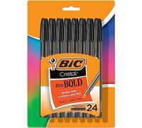 BIC Cristal Xtra Bold Stic Bolígrafos, 1,6 mm, barril negro transparente, tinta negra, paquete de 24 bolígrafos