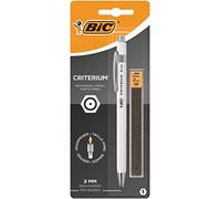 BIC Criterium Portaminas 2,00 mm - Cuerpo Blanco o Negro, Blíster de 1 + 6 Minas, Perfecto para Dibujo Técnico
