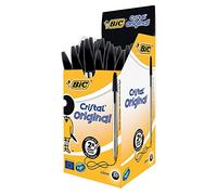 Bic Crystal - Bolígrafo, punta media, 50 unidades, color negro
