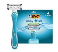 BIC EasyRinse Sensitive - Maquinillas de afeitar desechables para hombre, clínicamente probadas para pieles sensibles, maquinillas de afeitar con 4 cuchillas, 6 unidades