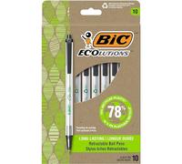 BIC Ecolutions Clic Stic - Bolígrafos retráctiles, punta media, tinta negra, paquete de 10 (CSEM10-BLK)