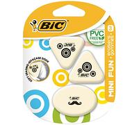 BIC Eraser Mini Fun, Synthetic Rubber 2 Designs, Blister A 3 pcs, White