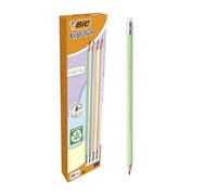 BIC Evolution Pastel Lápices de Grafito con Goma y Mina HB Resistente a los Impactos - 4 Colores de Cuerpo Diferentes, Pack de 12