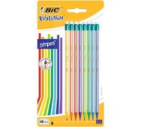 BIC Evolution Stripes Lápices de Grafito HB con Goma - colores Surtidos, Blíster de 8 unidades