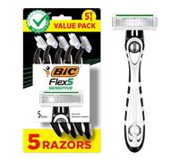 BIC Flex 5 Sensitive - Maquinilla de afeitar desechable para hombre, paquete de 5 unidades