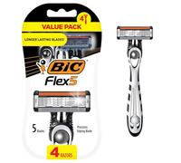 BIC Flex 5 Titanium 5-Blade Desechable Razor for Men, Sensitive Skin Razor For a Smooth, Comfortable and Close Shave, 4 piezas Razor Set