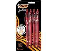 BIC Gel-ocity - Bolígrafos de gel retráctiles de secado rápido, punta media, 0,7 mm, barril rojo, tinta roja, paquete de 4 bolígrafos