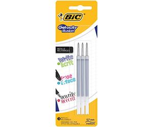 BIC Gel-ocity Illusion Recambios para Bolis de Gel Borrables punta media (0,7 mm) - Negro, Blíster de 3 unidades