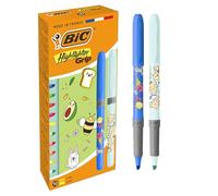 BIC Highlighter Grip Decors Serie Kawaii Bolígrafo de Punta Biselada - Colores Neón Surtidos, Pack de 10