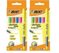 BIC Highlighter Grip Marcadores Punta Ajustable - colores Surtidos, Blíster de 5 unidades (Paquete de 2)