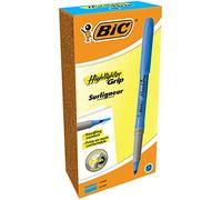BIC Highlighter Grip Marcadores punta biselada Ajustable - Azul, Caja de 12 unidades