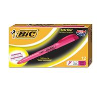 BIC Highlighter Grip Marcadores punta biselada Ajustable - Rosa, Caja de 12 unidades