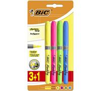 BIC Highlighter Grip Subrayadores Fluorescentes de Punta Biselada, Óptimo para material escolar,Colores Surtidos, Blíster de 4