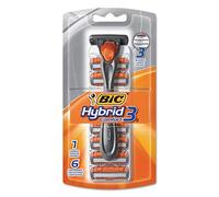 BIC Hybrid 3 Comfort Men's Disposable Razor, 1 Handle 6 Cartridges (2 Pack)