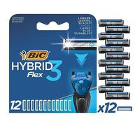 BIC Hybrid 3 Flex Cuchillas de Afeitar Hombre, Paquete de 12 Cuchillas de Recambio con 3 Hojas Móviles