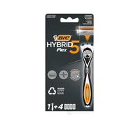 BIC Hybrid 5 Flex, Afeitadora Recargable para Hombre, Mango y Recargas 5 Cuchillas de Nanotech con revestimiento de Titanio - Caja de 1+4