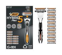 BIC Hybrid 5 Flex Maquinilla Recargable para Hombre, 1 Mango con Contrapeso y Recambios de Hojas Móviles Recubiertas de Titanio con Nanotecnología - Pack de 1+10