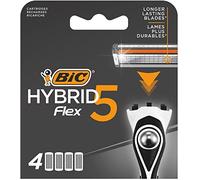 BIC Hybrid 5 Flex - Recambios de maquinilla de afeitar para hombre con 5 cuchillas móviles de titanio Nano-Tech - Caja de 4 cartuchos