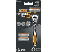 BIC Hybrid 5 Flex Rechargeable Razor for Men, Handle and Nano-Tech Titanium 5 Blade Refills - Box of 1+2