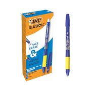BIC Illusion Bolígrafos Borrables y Recargables de Punta Media (0,7 mm) - Tinta Azul, Caja de 12
