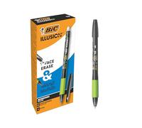 BIC Illusion Bolígrafos Borrables y Recargables de Punta Media (0,7 mm) - Tinta Negra, Caja de 12