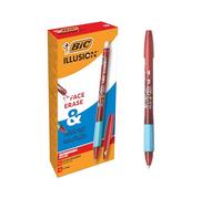 BIC Illusion Bolígrafos Borrables y Recargables de Punta Media (0,7 mm) - Tinta Roja, Caja de 12