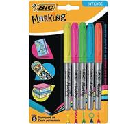 BIC Intensity Marcadores Permanentes de Punta Fina - Colores Pastel Surtidos, Blíster de 5 Rotuladores
