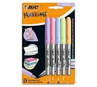 BIC Intensity Marcadores Permanentes de Punta Fina - Colores Pastel Surtidos, Blíster de 5 Rotuladores