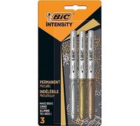 BIC Intensity - Rotuladores Permanentes Color Metal, Pack de 3 rotuladores de punta redonda, colores metálicos