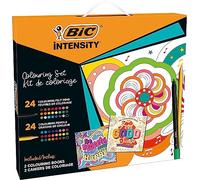 BIC Intensity Set de Colorear: Rotuladores y Lápices de Colores, 2 divertidos Libros para Colorear con Mandalas y Mensajes Inspiradores, Regala Creatividad, Relajación e Inspiración, 50 piezas