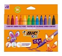 BIC Rotuladores Kids Comfort Grip Jumbo 517250 – Punta ancha, 12 colores surtidos