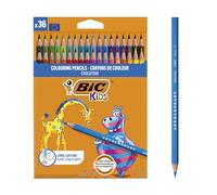 BIC Kids Evolution - Lápices para colorear, blíster de 36 unidades, para actividades creativas en casa y el colegio, colores surtidos, Multicolor