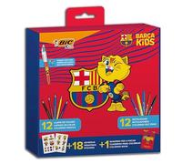 BIC Kids Kit de Colorear FC BARCELONA con Bolígrafo 4 Colores Exclusivo: CAT, 12 Lápices de Colores BIC Tropicolors, 12 Rotuladores Kid Couleur, Cuaderno para Colorear y 18 Pegatinas del FC Barcelona