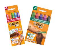 BIC Kids Kit de Tatuajes Temporales: rotuladores, Plantillas y Sellos con Tinta Dermatológicamente Testada y Sin Perfume - Pack de 5 rotuladores + 10 Plantillas + 5 Sellos