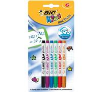 BIC Kids Mini Velleda, Rotuladores Pizarra Blanca de Punta Cónica Fina, Óptimo para uso Escolar, Colores Sortidos, Paquete de 6