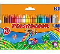 Bic Kids Plastidecor caja de 24 lápices de cera extrarresistentes, fácil de sacar punta, no mancha