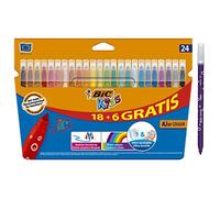 BIC Kids Rotuladores Lavables para Niños, Óptimo para material escolar y de oficina,Kid Couleur, Punta Media, Colores Llamativos, Caja de 24 Rotuladores