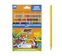 BIC Kids Smooth Lápices de Colores Fabricados con Madera de Origen 100% Responsable - Colores Estándar, Metalizados, Pastel y Neón Surtidos, Pack de 54
