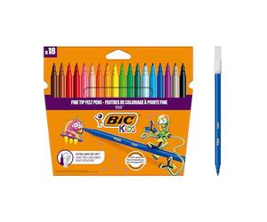BIC Kids Visa Rotuladores de Colores de Punta Fina - Colores vibrantes, Estuche de Cartón, pack de 18 colores
