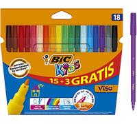 BIC Kids Visa Rotuladores de Colores Lavables para Niños Punta Fina - No se Secan - Blíster de 18 Marcadores