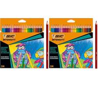 BIC, Lápices de colores Intensity, Crayones triangulares, Lápices de colores para pintar en 24 colores,Een estuche de cartón, Plomo irrompible y sin madera, Multicolor, 24 Unidad (Paquete de 2)