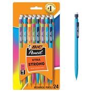 BIC Lápiz mecánico Xtra-Strong con punta gruesa de barril colorida (0.9 mm), paquete de 24 unidades con gomas de borrar (MPLWP241)