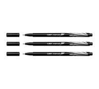 BIC - Lote de 3 bolígrafos de fieltro Fineliner Intensity punta anillada de metal fino, 0,4 mm, color negro