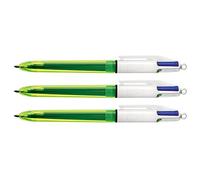 BIC Lote de 3 bolígrafos retráctiles 4 colores - 3 negro, rojo, verde + 1 neón