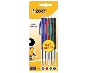 BIC M10 Clic - Bolígrafos (Negro, Azul, Verde, Rojo, Negro, Azul, Verde, Rojo, Transparente, Clip-on retractable ballpoint pen, Medio, Redondo, Metal)