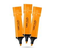 BIC Marcador plano resaltador de plástico con tinta de neón naranja fluorescente para notas suaves, resaltadores precisos, ideal para la escuela y la oficina (paquete de 3)