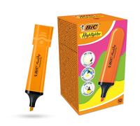 BIC Marcador plano resaltador de plástico con tinta fluorescente naranja neón para notas suaves, resaltadores precisos, ideal para la escuela y la oficina (paquete de 12)